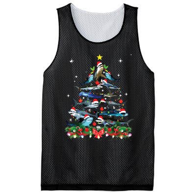 Funny Shark Fish Xmas Lighting Tree Santa Shark Christmas Mesh Reversible Basketball Jersey Tank