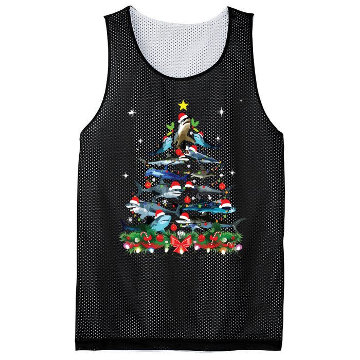 Funny Shark Fish Xmas Lighting Tree Santa Shark Christmas Mesh Reversible Basketball Jersey Tank