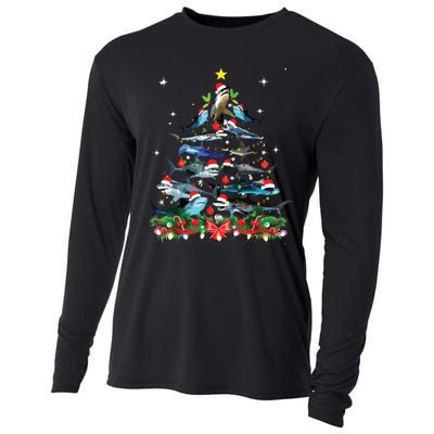 Funny Shark Fish Xmas Lighting Tree Santa Shark Christmas Cooling Performance Long Sleeve Crew