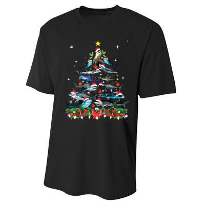 Funny Shark Fish Xmas Lighting Tree Santa Shark Christmas Performance Sprint T-Shirt