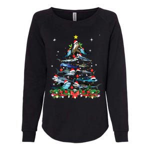 Funny Shark Fish Xmas Lighting Tree Santa Shark Christmas Womens California Wash Sweatshirt