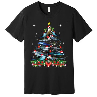 Funny Shark Fish Xmas Lighting Tree Santa Shark Christmas Premium T-Shirt