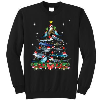 Funny Shark Fish Xmas Lighting Tree Santa Shark Christmas Tall Sweatshirt