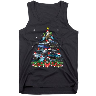 Funny Shark Fish Xmas Lighting Tree Santa Shark Christmas Tank Top