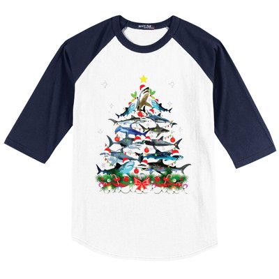 Funny Shark Fish Xmas Lighting Tree Santa Shark Christmas Baseball Sleeve Shirt