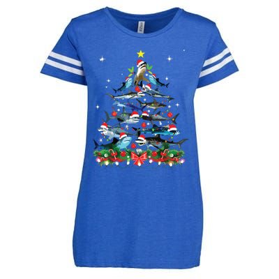 Funny Shark Fish Xmas Lighting Tree Santa Shark Christmas Enza Ladies Jersey Football T-Shirt