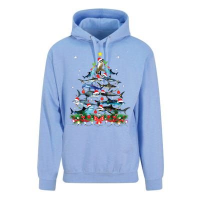 Funny Shark Fish Xmas Lighting Tree Santa Shark Christmas Unisex Surf Hoodie