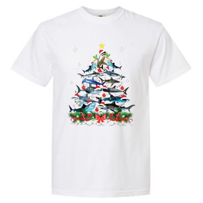 Funny Shark Fish Xmas Lighting Tree Santa Shark Christmas Garment-Dyed Heavyweight T-Shirt