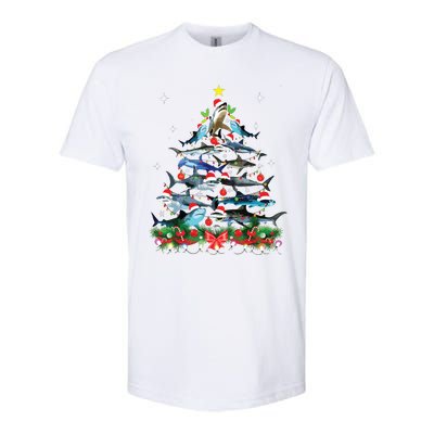 Funny Shark Fish Xmas Lighting Tree Santa Shark Christmas Softstyle CVC T-Shirt