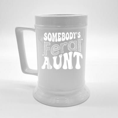 Funny Somebody's Feral Aunt Groovy For Mom Mother's Day Beer Stein