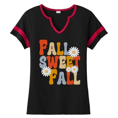 Fall Sweet Fall Retro Flower Ladies Halftime Notch Neck Tee