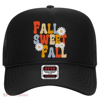 Fall Sweet Fall Retro Flower High Crown Mesh Back Trucker Hat