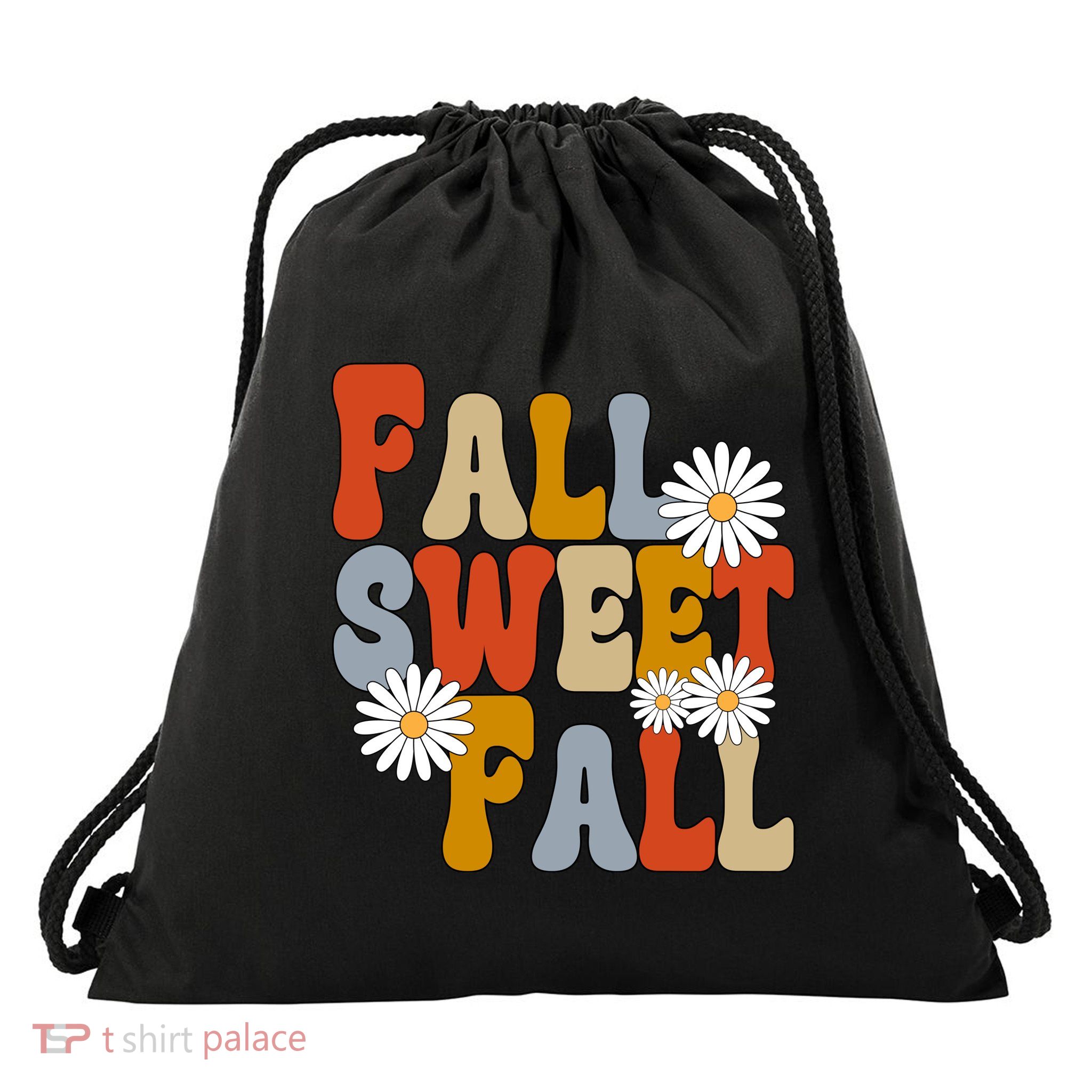 Fall Sweet Fall Retro Flower Drawstring Bag