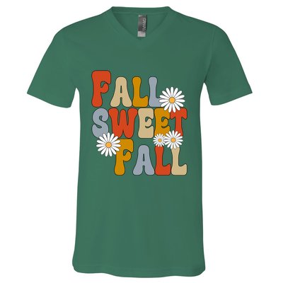 Fall Sweet Fall Retro Flower V-Neck T-Shirt