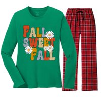 Fall Sweet Fall Retro Flower Women's Long Sleeve Flannel Pajama Set 