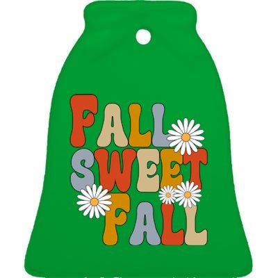 Fall Sweet Fall Retro Flower Ceramic Bell Ornament