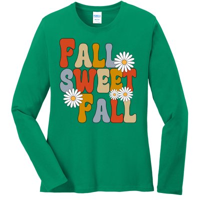 Fall Sweet Fall Retro Flower Ladies Long Sleeve Shirt