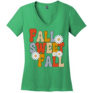 Fall Sweet Fall Retro Flower Women's V-Neck T-Shirt