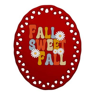 Fall Sweet Fall Retro Flower Ceramic Oval Ornament