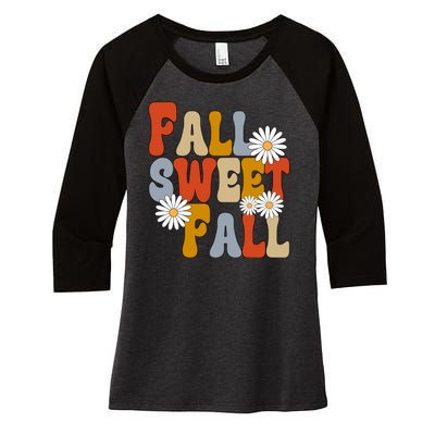 Fall Sweet Fall Retro Flower Women's Tri-Blend 3/4-Sleeve Raglan Shirt