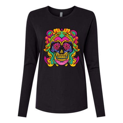 Floral Skull Flowers At Skull Skeleton Halloween Portrait Womens Cotton Relaxed Long Sleeve T-Shirt