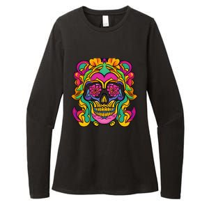 Floral Skull Flowers At Skull Skeleton Halloween Portrait Womens CVC Long Sleeve Shirt