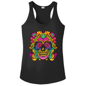 Floral Skull Flowers At Skull Skeleton Halloween Portrait Ladies PosiCharge Competitor Racerback Tank