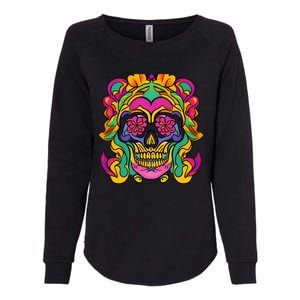 Floral Skull Flowers At Skull Skeleton Halloween Portrait Womens California Wash Sweatshirt