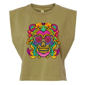 Floral Skull Flowers At Skull Skeleton Halloween Portrait Garment-Dyed Women's Muscle Tee