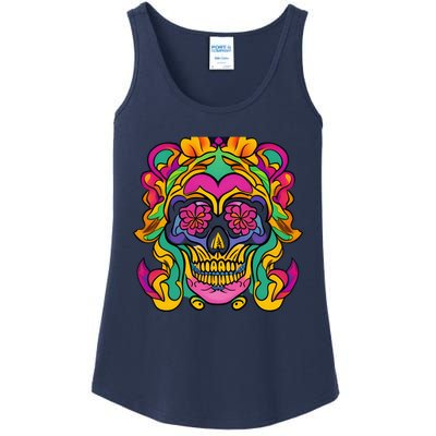 Floral Skull Flowers At Skull Skeleton Halloween Portrait Ladies Essential Tank