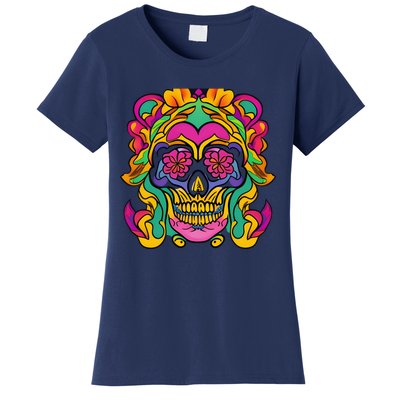 Floral Skull Flowers At Skull Skeleton Halloween Portrait Women's T-Shirt