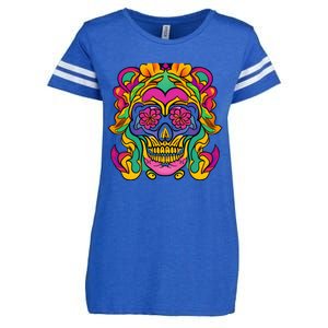 Floral Skull Flowers At Skull Skeleton Halloween Portrait Enza Ladies Jersey Football T-Shirt