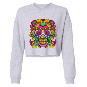 Floral Skull Flowers At Skull Skeleton Halloween Portrait Cropped Pullover Crew