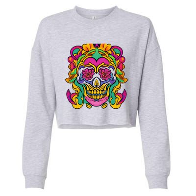 Floral Skull Flowers At Skull Skeleton Halloween Portrait Cropped Pullover Crew