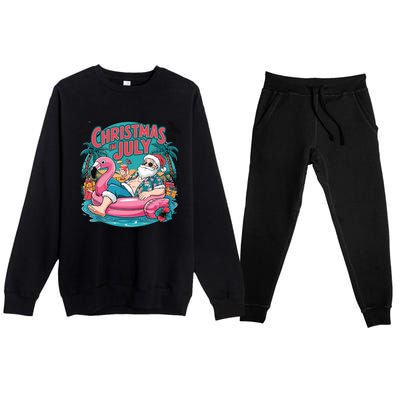 Funny Santa Flamingo Christmas In July Summer Xmas Premium Crewneck Sweatsuit Set