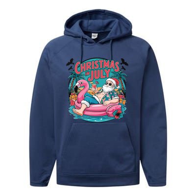 Funny Santa Flamingo Christmas In July Summer Xmas Performance Fleece Hoodie