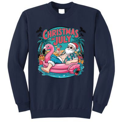 Funny Santa Flamingo Christmas In July Summer Xmas Tall Sweatshirt