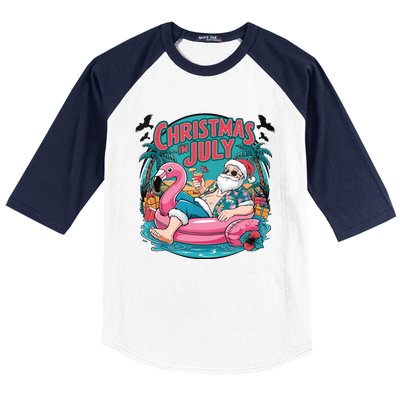 Funny Santa Flamingo Christmas In July Summer Xmas Baseball Sleeve Shirt