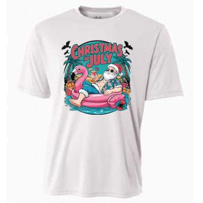 Funny Santa Flamingo Christmas In July Summer Xmas Cooling Performance Crew T-Shirt