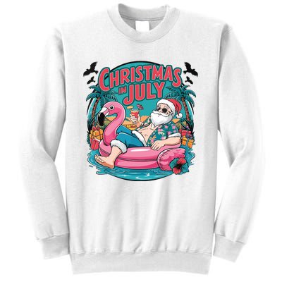 Funny Santa Flamingo Christmas In July Summer Xmas Sweatshirt