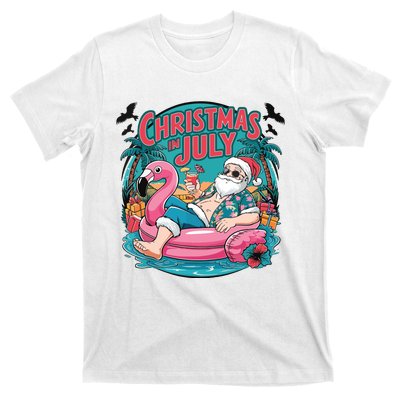 Funny Santa Flamingo Christmas In July Summer Xmas T-Shirt