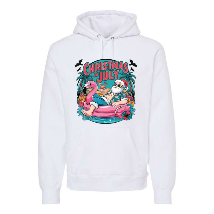 Funny Santa Flamingo Christmas In July Summer Xmas Premium Hoodie