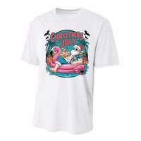 Funny Santa Flamingo Christmas In July Summer Xmas Performance Sprint T-Shirt