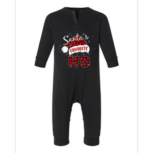 Funny SantaS Favorite Ho Christmas Red Plaid Buffalo Pajama Infant Fleece One Piece