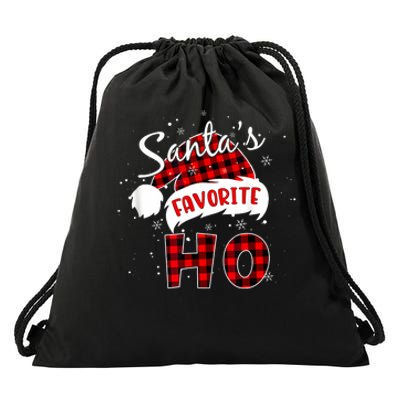 Funny SantaS Favorite Ho Christmas Red Plaid Buffalo Pajama Drawstring Bag