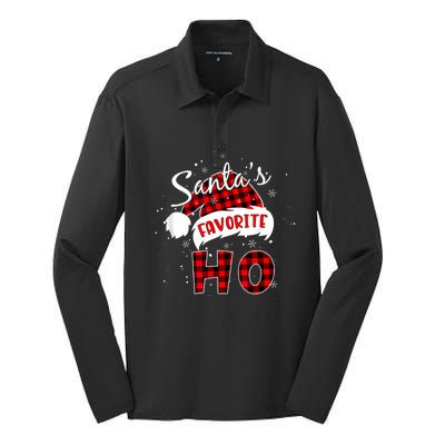 Funny SantaS Favorite Ho Christmas Red Plaid Buffalo Pajama Silk Touch Performance Long Sleeve Polo