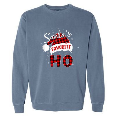 Funny SantaS Favorite Ho Christmas Red Plaid Buffalo Pajama Garment-Dyed Sweatshirt