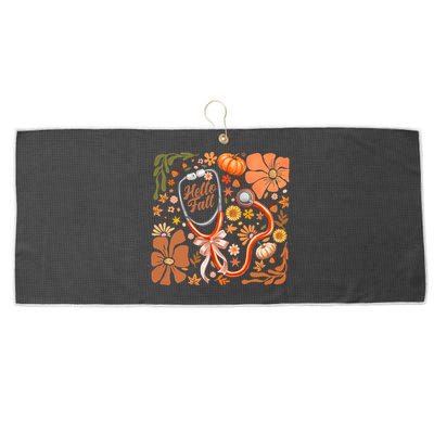 Fall Stethoscope Floral Fall Nurse Fall Autumn Thanksgiving Gift Large Microfiber Waffle Golf Towel