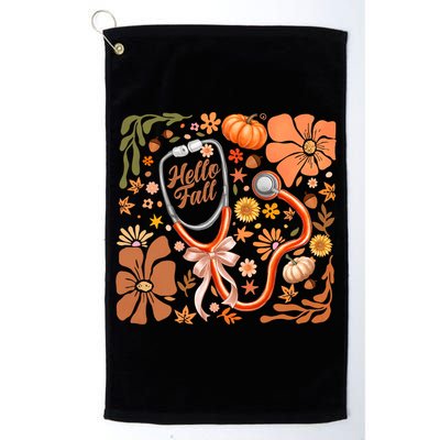 Fall Stethoscope Floral Fall Nurse Fall Autumn Thanksgiving Gift Platinum Collection Golf Towel