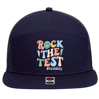 Funny Smile Face Test Day Rock The Test Motivational Student 7 Panel Mesh Trucker Snapback Hat